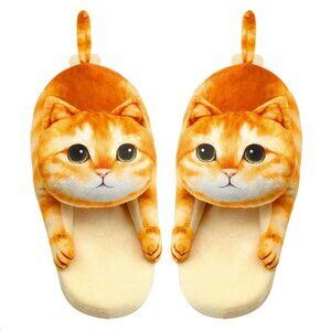 OPENHAHAHA - Adorable Funny Novelty Orange Cat Ball Slippers